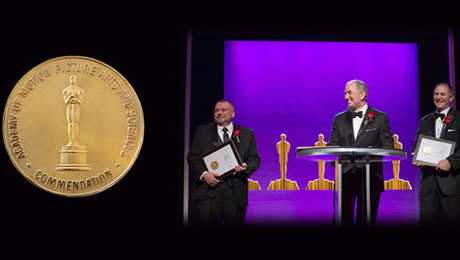 Michael Fecik, Head Engineer (left), Steven Tiffen, President & CEO (center),
Jeff Cohen, VP, Product Development (right) were honored with Scientific and Technical Academy Award for IRND Technology.