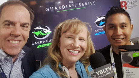 Synology America Corporation, Sales Manager, Richard Chouinard with YBLTV Anchor, Erika Blackwell and Seagate Technology LLC., Jason Bononan, Product Marketing Manager NAS HDD Segment at NAB 2017.